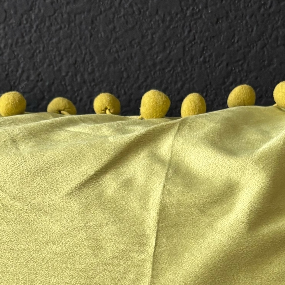Green Throw Pillow COVERS with Pom-Pom Trim - Picture 4 of 5